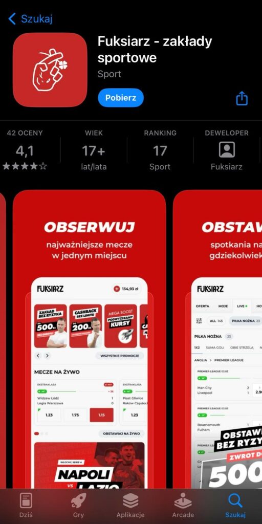 Fuksiarz aplikacja iOS